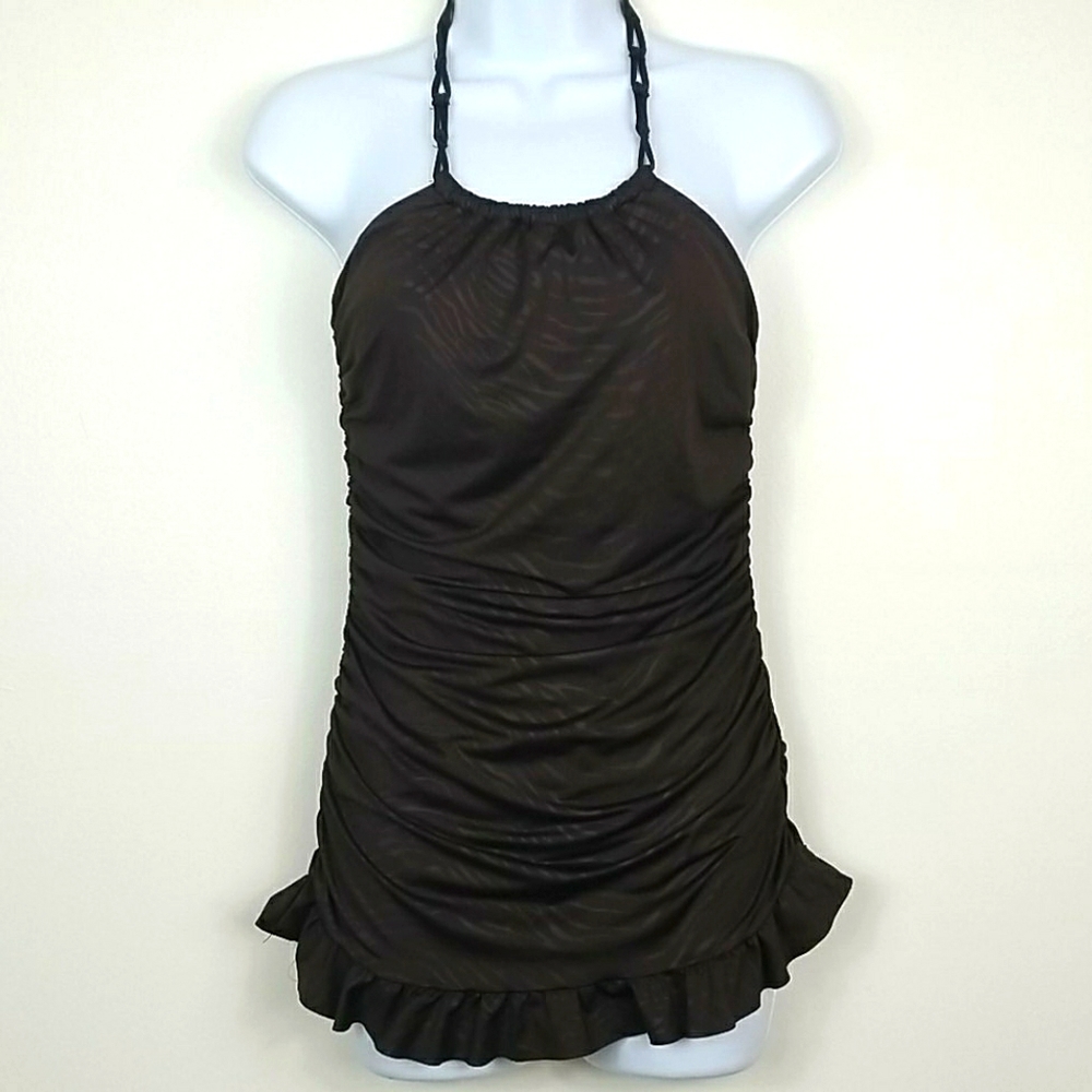 Brown 1 piece halter swimsuit tiger/animal print